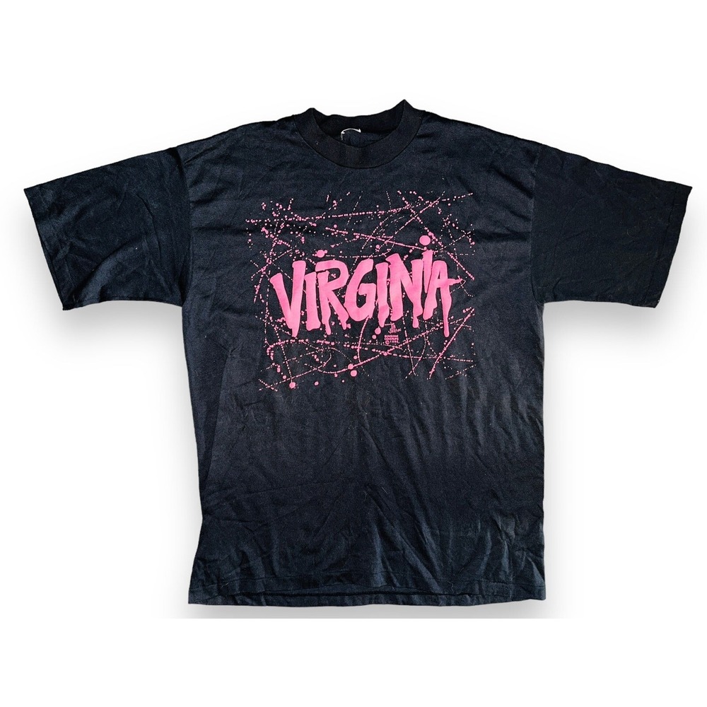 Vintage 1990 Virginia Graphic Tee Shirt Top Sunshine Coverups Splatter Pink N9